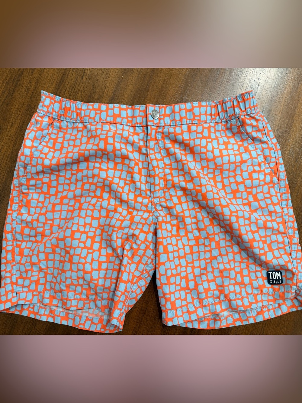 Tom & Teddy Men's Geometric Mosaic Swim Trunks / Board Shorts - Size M